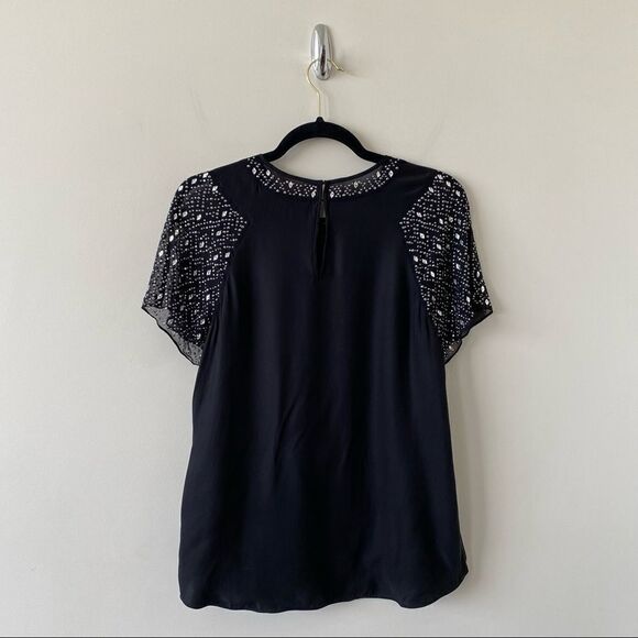 REBBECA Taylor -Silk Rhinestone Sleeve/Neckline Detail Dressy Blouse - Picture 2 of 11